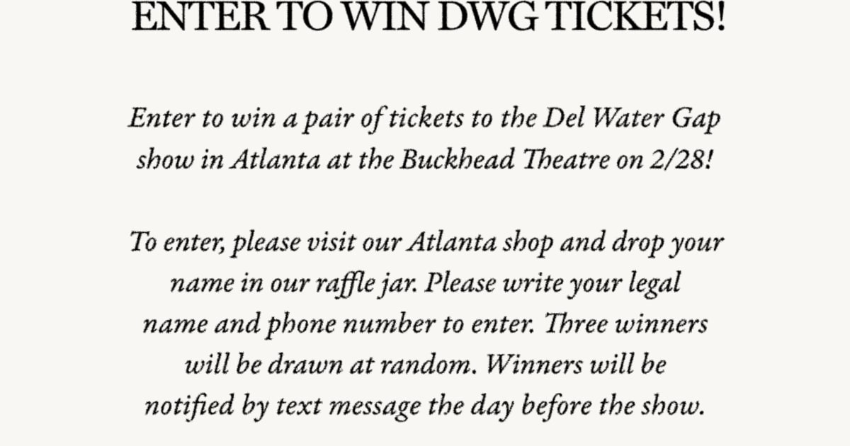 Gap Raffel Win Del Water Gap Tickets: Enter Raffle at Catbird | Discover Atlanta