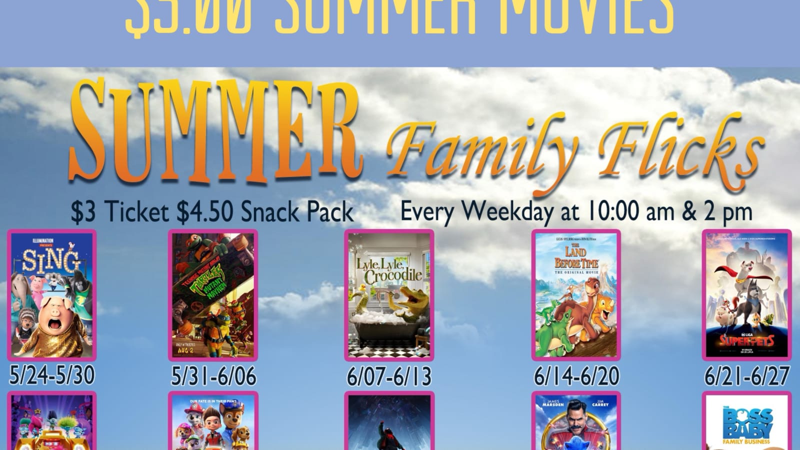 $ 3.00 Summer Family Flicks at Aurora Cineplex