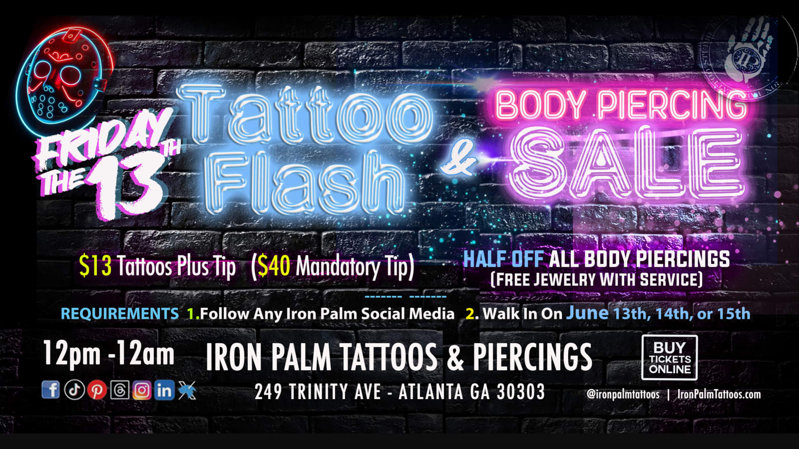 Friday 13th Weekend $13 TATTOOS For The Community!