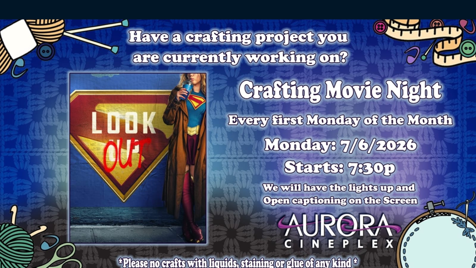 Crafting Movie Night-Supergirl at Aurora Cineplex