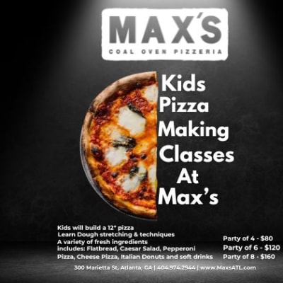 Kids pizza making classes at Max's coal oven pizza