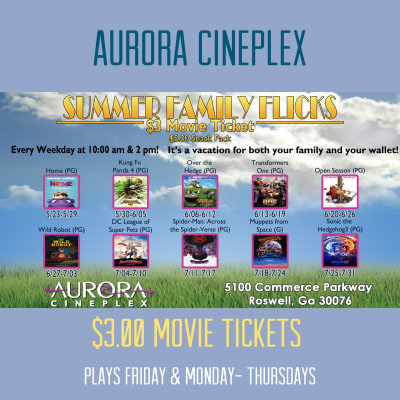 $ 3.00 Summer Family Flicks at Aurora Cineplex